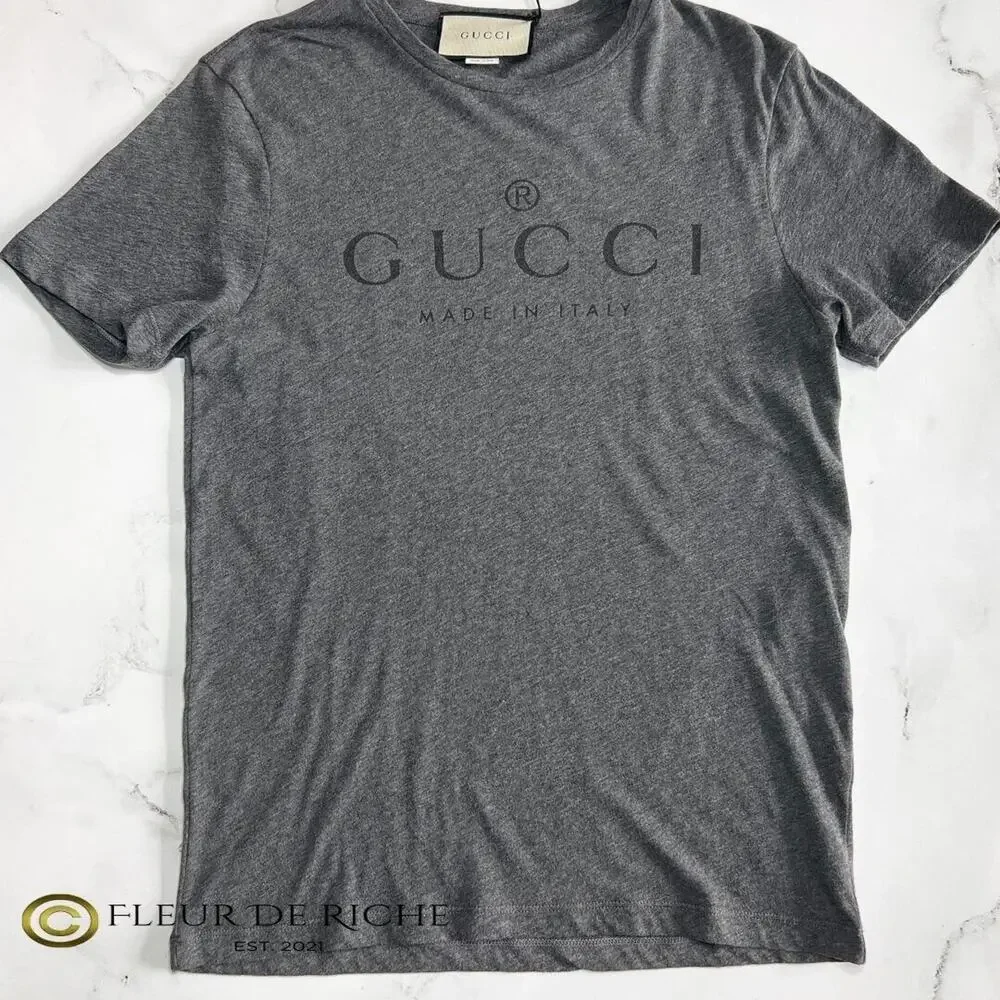 Unisex NWT Gucci Classic Logo Print T-shirt Gray sz XL - Picture 2 of 7